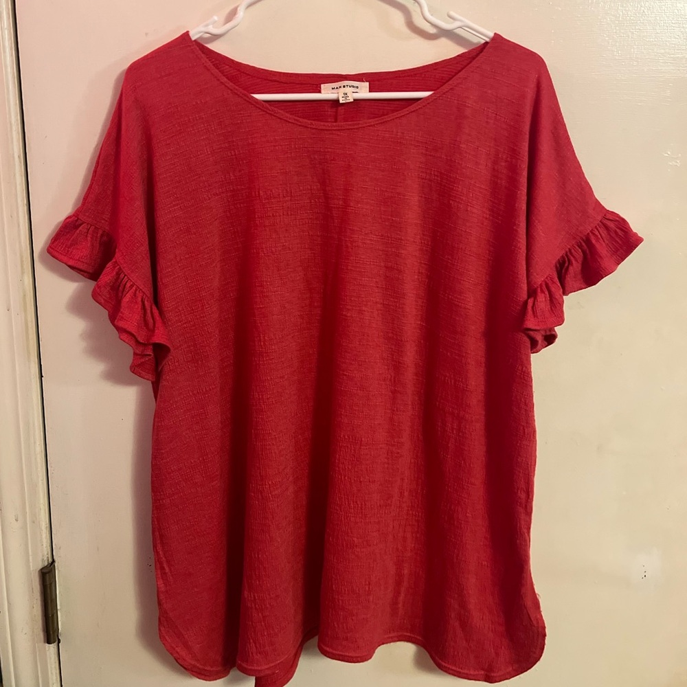 LIKE NEW Max Studio Scarlet Red Ruffle Sleeve Blouse (1X) ❤️